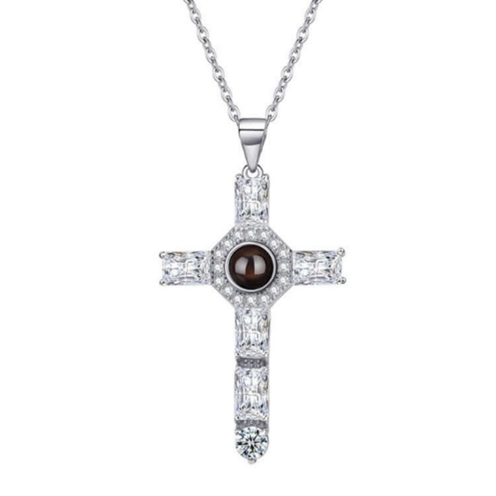 Dazzling Cubic Zirconia Diamond Cross Pendant Necklace (Silver)